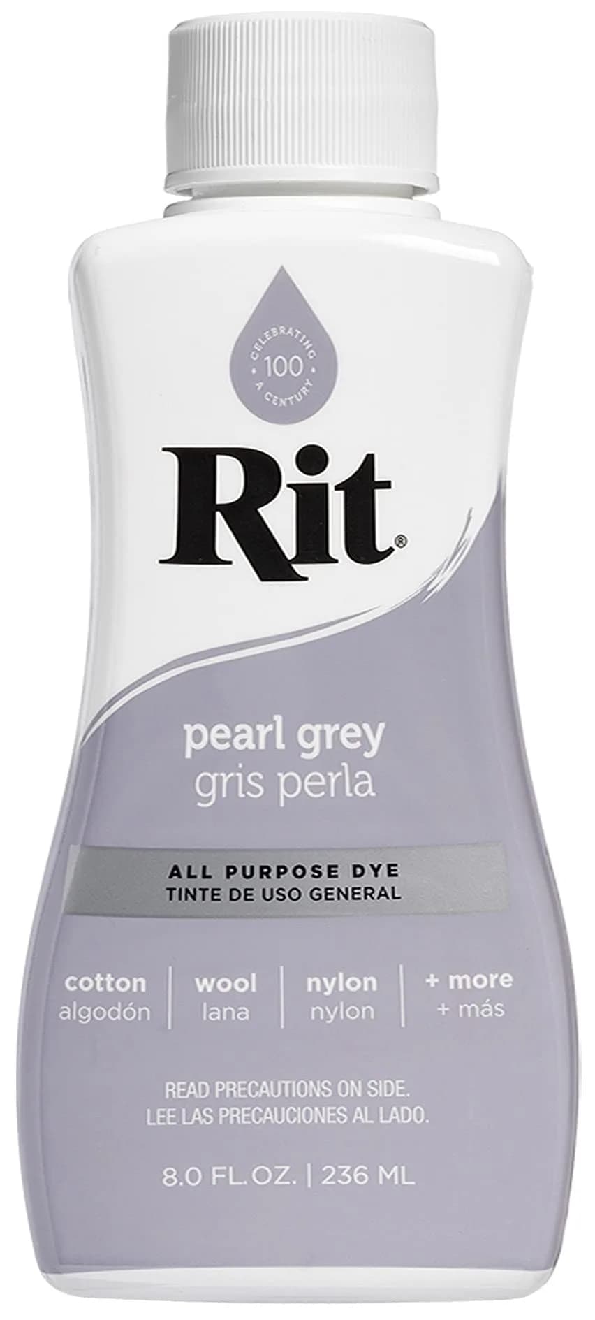 Rit All-Purpose Liquid Fabric Dye, Pearl Gray 237ml (8 Fl Oz) | Concentrated Formula for Cotton, Linen, Silk, Wool, Rayon, Nylon — Pearl Grey