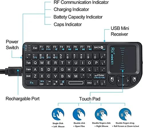 Rii X1 Mini Wireless Keyboard with Touchpad Mouse, Black | 2.4GHz RF, Built-in Rechargeable Battery, Plug and Play thumbnail 3