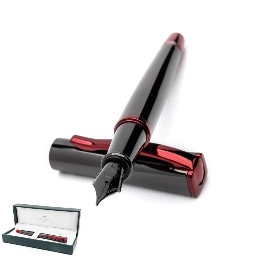 Monteverde Impressa Fountain Pen Gun Metal with Red Trim - Fine Point - JoWo German Nib (5.5 inches) — Gunmetal/Red Trim / Broad Nib