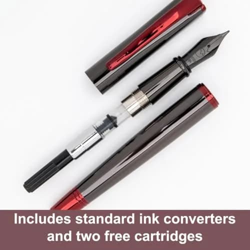 Monteverde Impressa Fountain Pen Gun Metal with Red Trim | Medium Point, German JoWo Nib, Refillable thumbnail 4