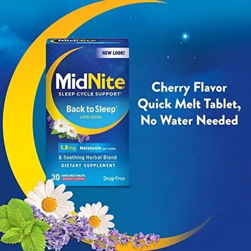 MidNite Back to Sleep 1.5 mg Low Dose Melatonin Sleep Aid, 30 Tablets | Natural Relaxation Support thumbnail 5