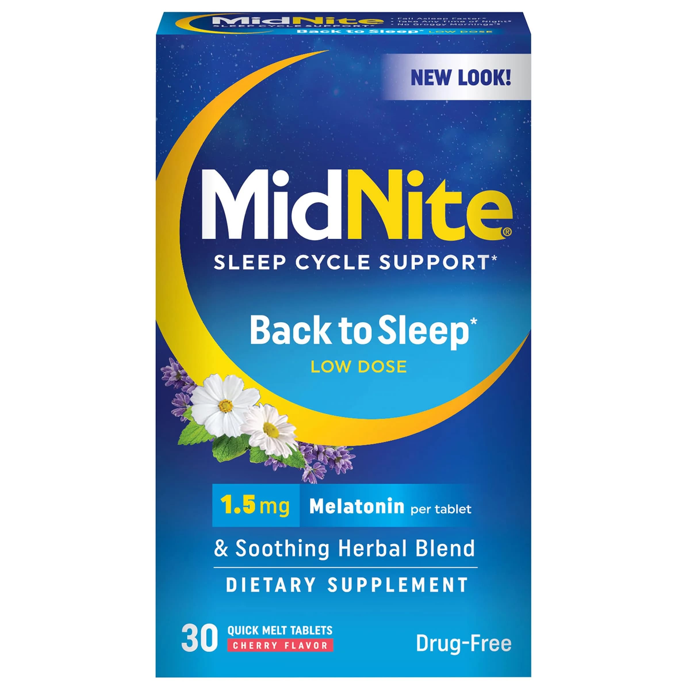MidNite Back to Sleep 1.5 mg Low Dose Melatonin Sleep Aid, 30 Tablets | Natural Relaxation Support