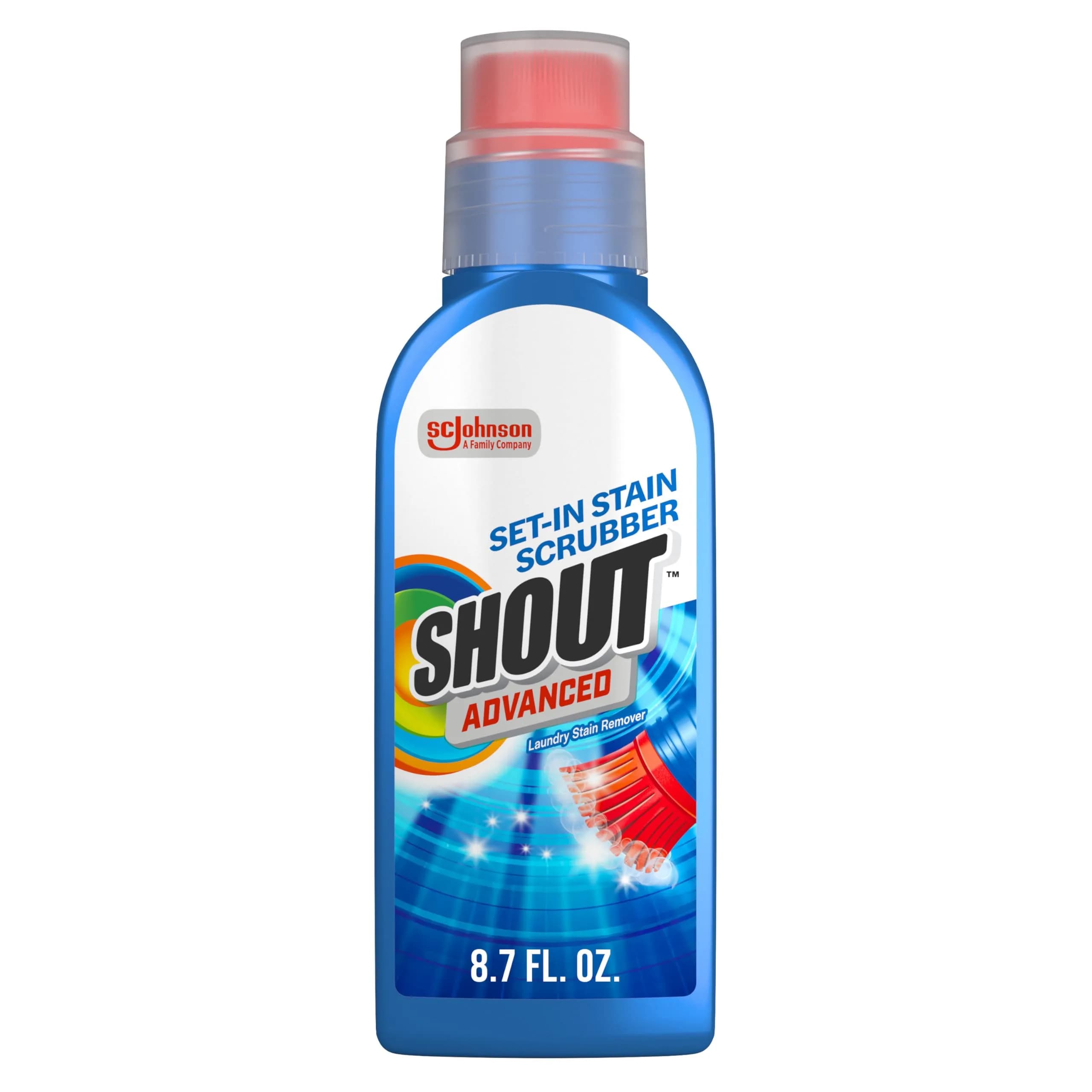 SHOUT Advanced Stain Remover Gel 8.7oz (257ml) with Built-in Scrubber Brush | Tough on Set-In Stains — 8.7 Ounce