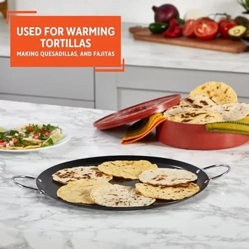 Imusa 13.5in Carbon Steel Nonstick Round Comal with Metal Handles, Black | Versatile Kitchen Essential thumbnail 7