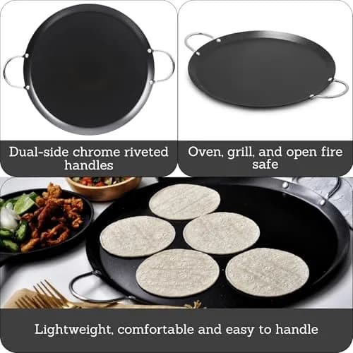 Imusa 13.5in Carbon Steel Nonstick Round Comal with Metal Handles, Black | Versatile Kitchen Essential thumbnail 2
