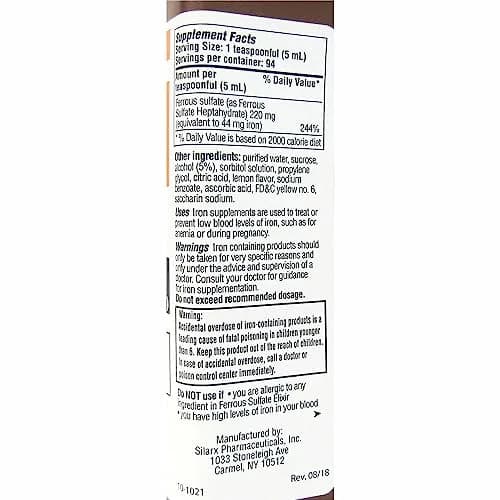 Ferrous Sulfate Elixir 220mg/5mL 16 Fl Oz (Pack of 4) | Supports Red Blood Cell Function thumbnail 3