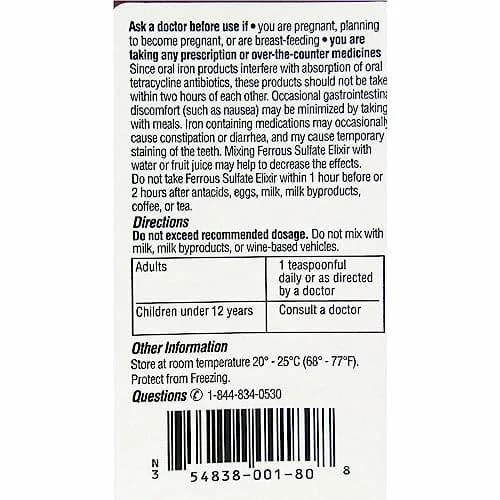 Ferrous Sulfate Elixir 220mg/5mL 16 Fl Oz (Pack of 4) | Supports Red Blood Cell Function thumbnail 4