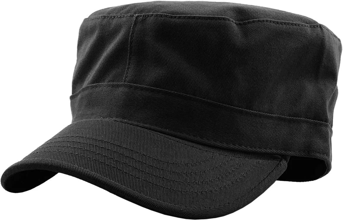 KBETHOS KBK-1464 BLK L Cadet Army Cap Basic Everyday Military Style Hat (Now with STASH Pocket Version Available) | Classic Cotton Military Cap — Black Daily Cadet