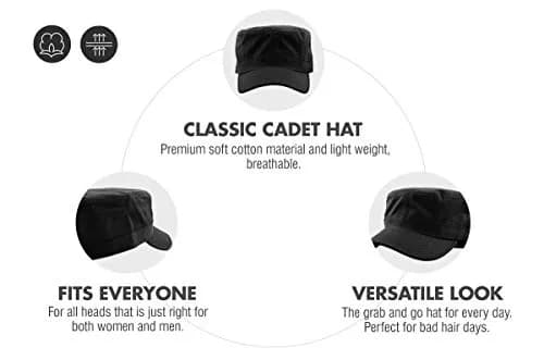 KBETHOS KBK-1464 BLK L Cadet Army Cap Basic Everyday Military Style Hat (Now with STASH Pocket Version Available) | Classic Cotton Military Cap thumbnail 6