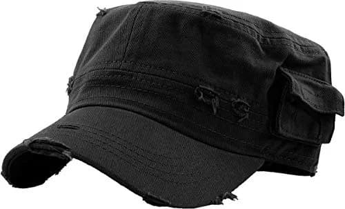 KBETHOS Army Cap XL | Vintage Military Style with Stash Pocket (XL, Black Vintage) thumbnail 1