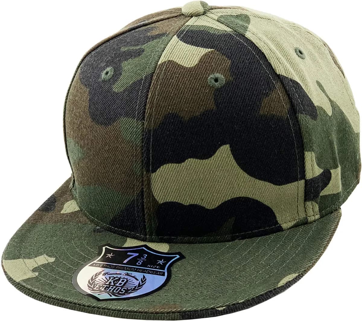 KBETHOS Real Original Fitted Flat-Bill Baseball Cap 7 1/4 (18.4 cm) | Classic Flat Brim for Men & Women — Woodland Camouflage / 7 5/8