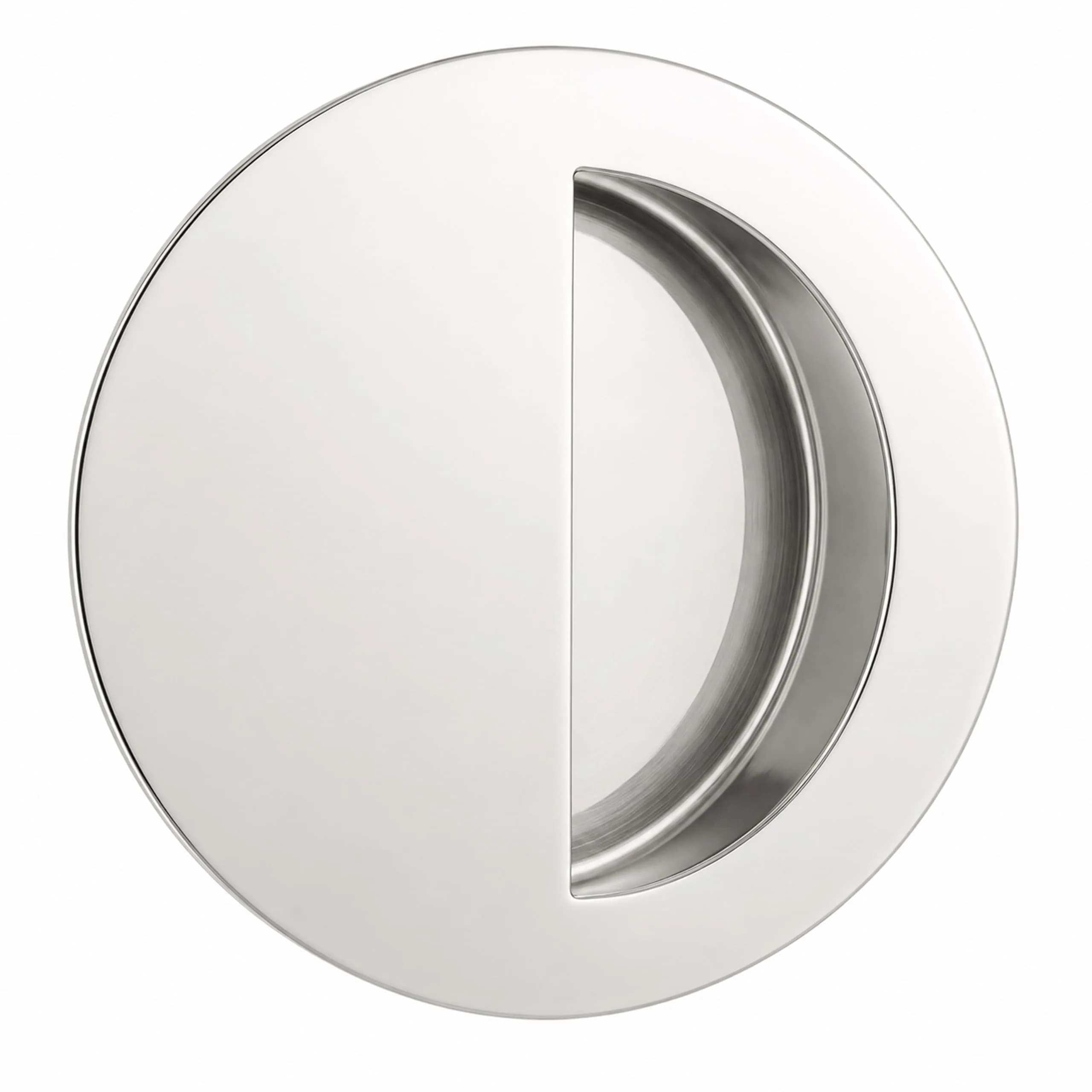 INOX Round Pocket Door Pull 90mm Satin Stainless Steel Recessed Cup Handle — Polished Stainless Steel