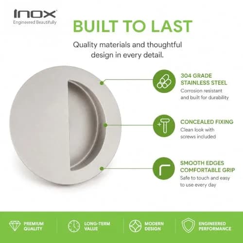 INOX Round Pocket Door Pull 90mm Satin Stainless Steel Recessed Cup Handle thumbnail 5