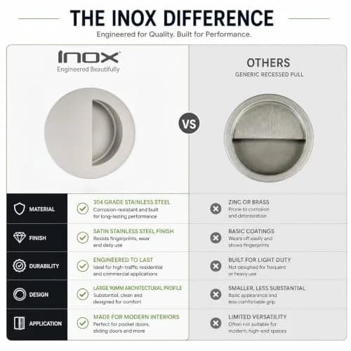 INOX Round Pocket Door Pull 90mm Satin Stainless Steel Recessed Cup Handle thumbnail 7