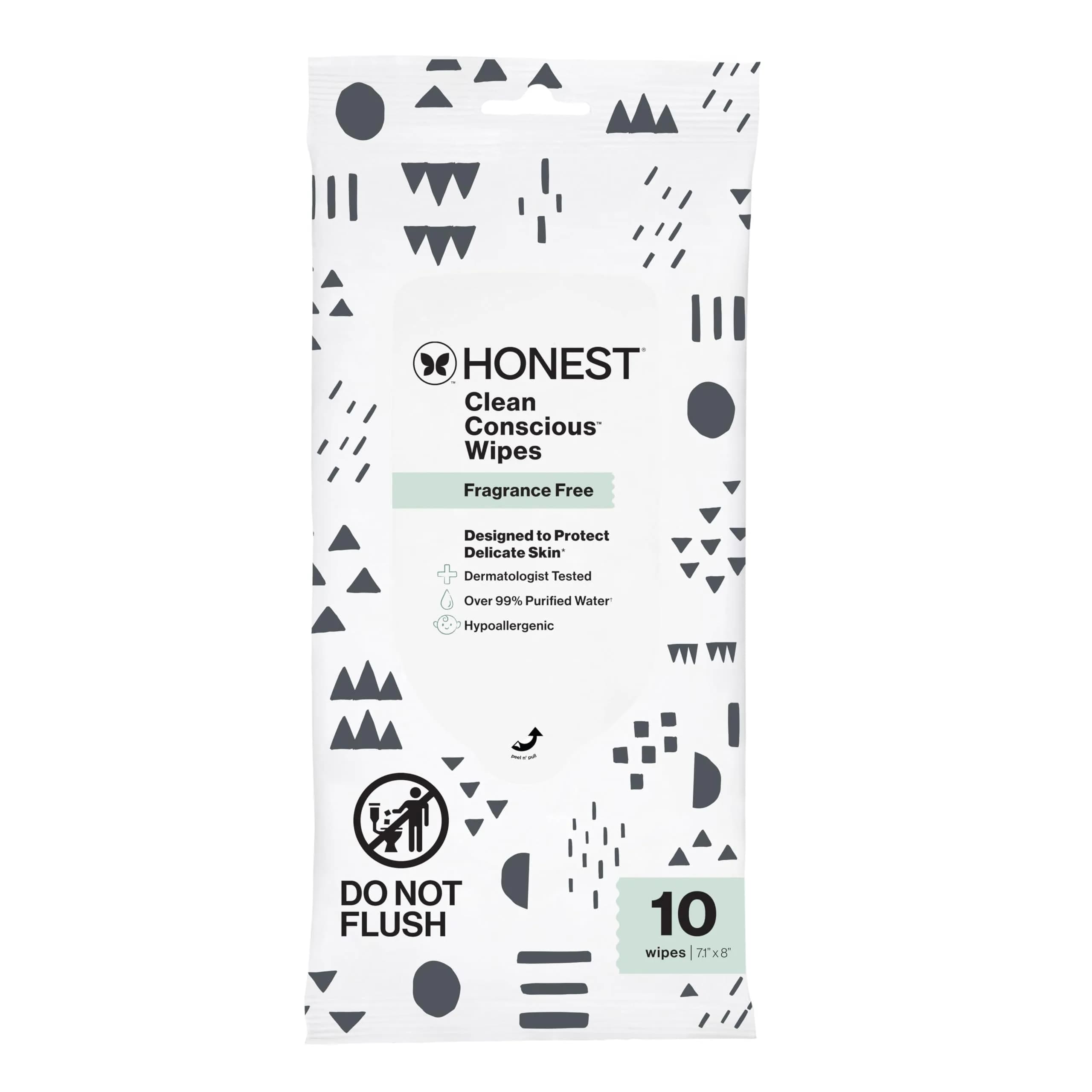 The Honest Company Multi-Use Baby Wipes, Pattern Play, 10 Count | Hypoallergenic, Plant-Based, 99% Water, Dermatologist Tested, Compostable - main product image