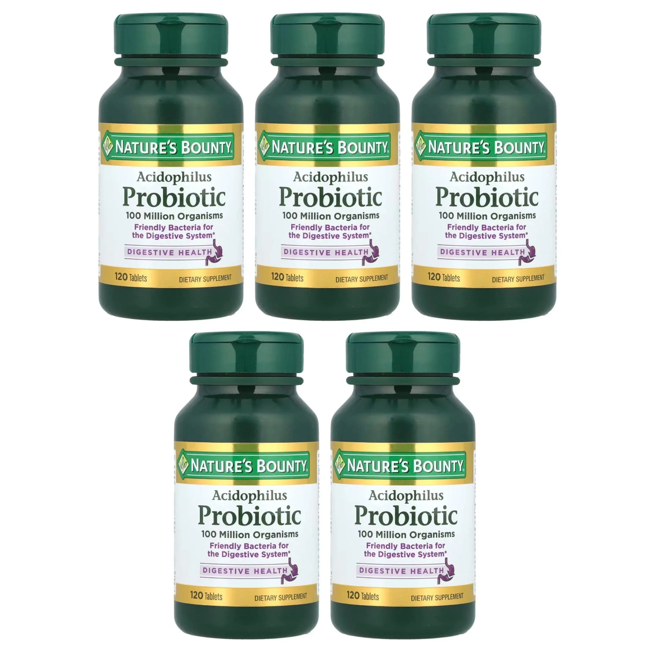 Nature's Bounty Probiotic Acidophilus Tablets 120 ea (Pack of 5) | 600 Total Tablets | Digestive Health Support - main product image