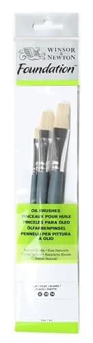 Winsor & Newton Foundation Oil Hog Brush Set, Short Handle, 3 Pack | Natural Bristles for Oils & Acrylics thumbnail 1