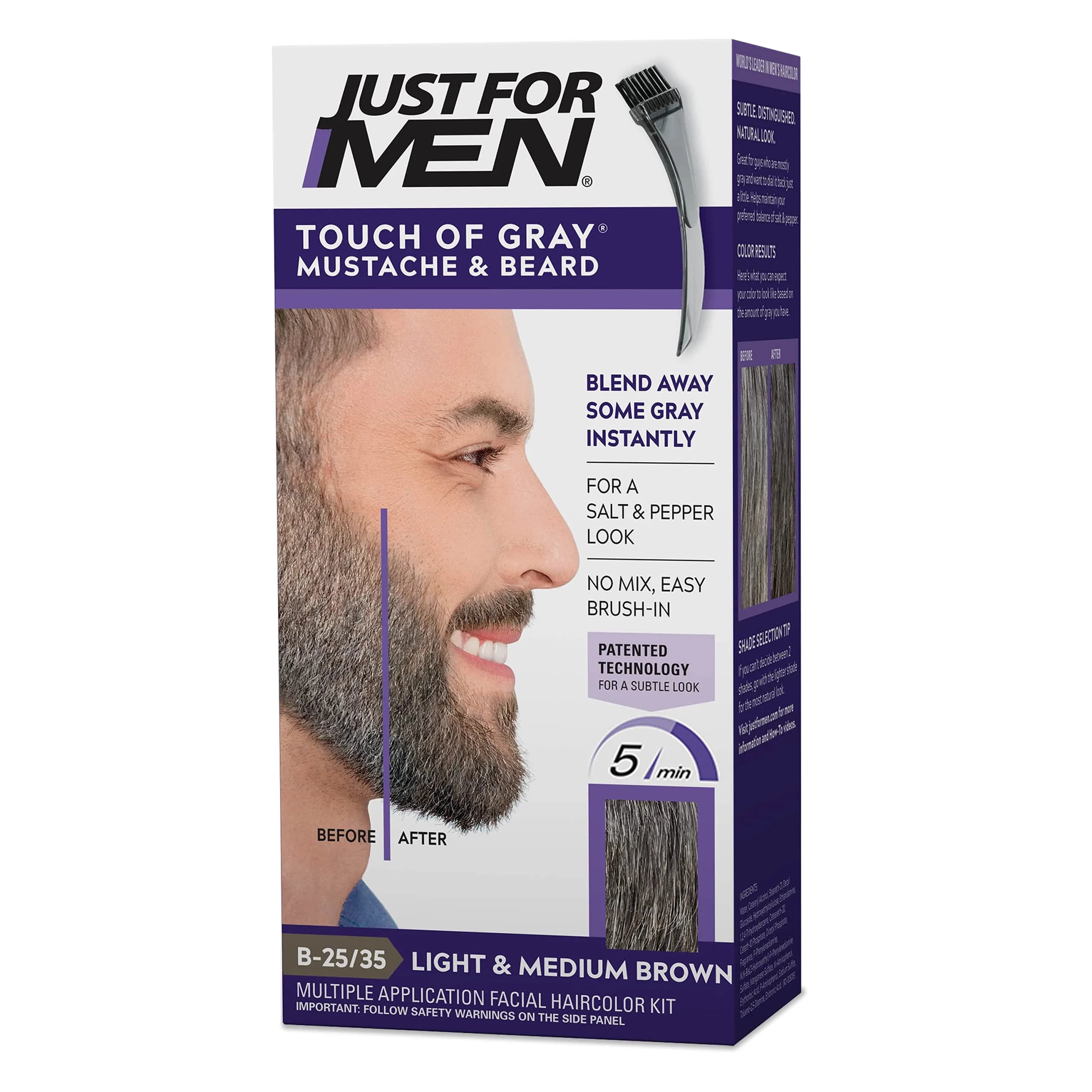 Just For Men Touch of Gray Mustache & Beard Light-Medium Brown 1 Pack | Subtle Salt & Pepper Look — Light-Medium Brown