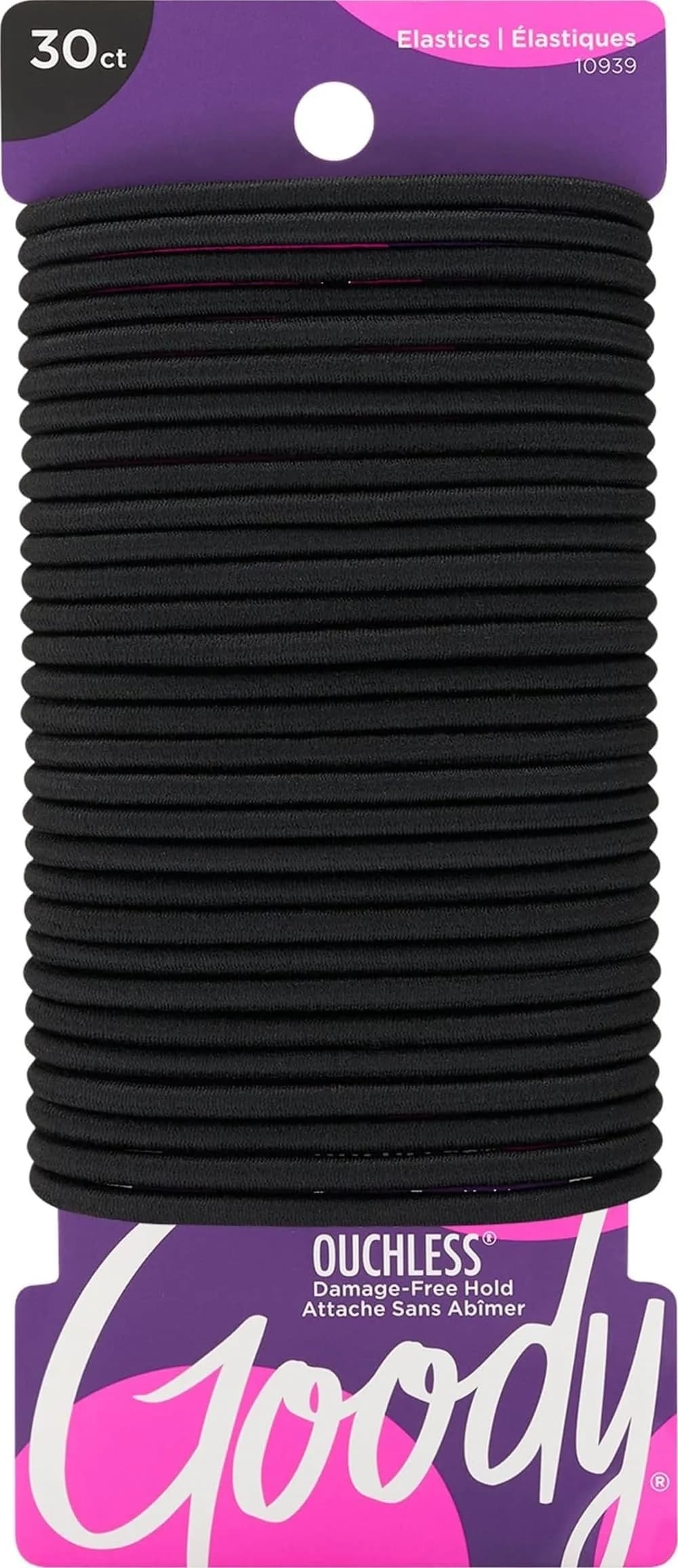 Goody Ouchless Hair Elastics for Thick Curly Hair, 30 Count Black | No-Snag Ponytail Holders for Women & Men