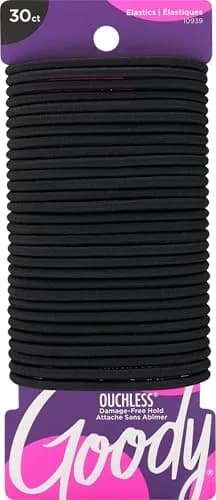 Goody Ouchless Hair Elastics for Thick Curly Hair, 30 Count Black | No-Snag Ponytail Holders for Women & Men thumbnail 1