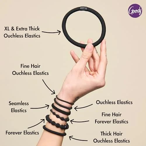 Goody Ouchless Hair Elastics for Thick Curly Hair, 30 Count Black | No-Snag Ponytail Holders for Women & Men thumbnail 7