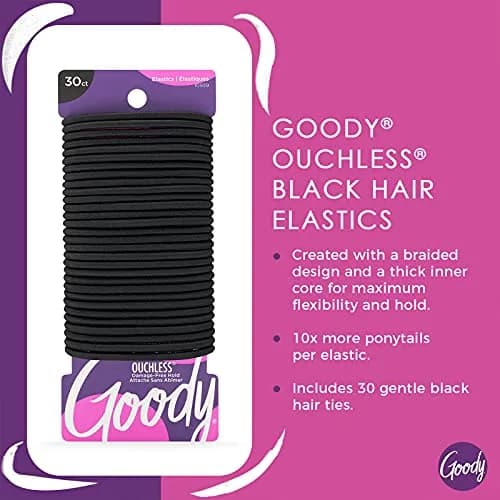 Goody Ouchless Hair Elastics for Thick Curly Hair, 30 Count Black | No-Snag Ponytail Holders for Women & Men thumbnail 2