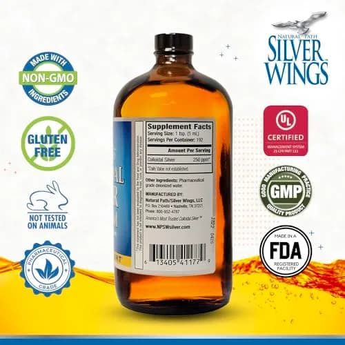 Natural Path Silver Wings Colloidal Silver Liquid - 250ppm (1250mcg) - 16 fl oz thumbnail 2