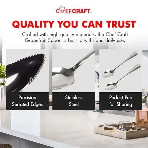 Chef Craft Serrated Grapefruit Spoon 6.5 Inches | Stainless Steel, Dishwasher Safe thumbnail 6