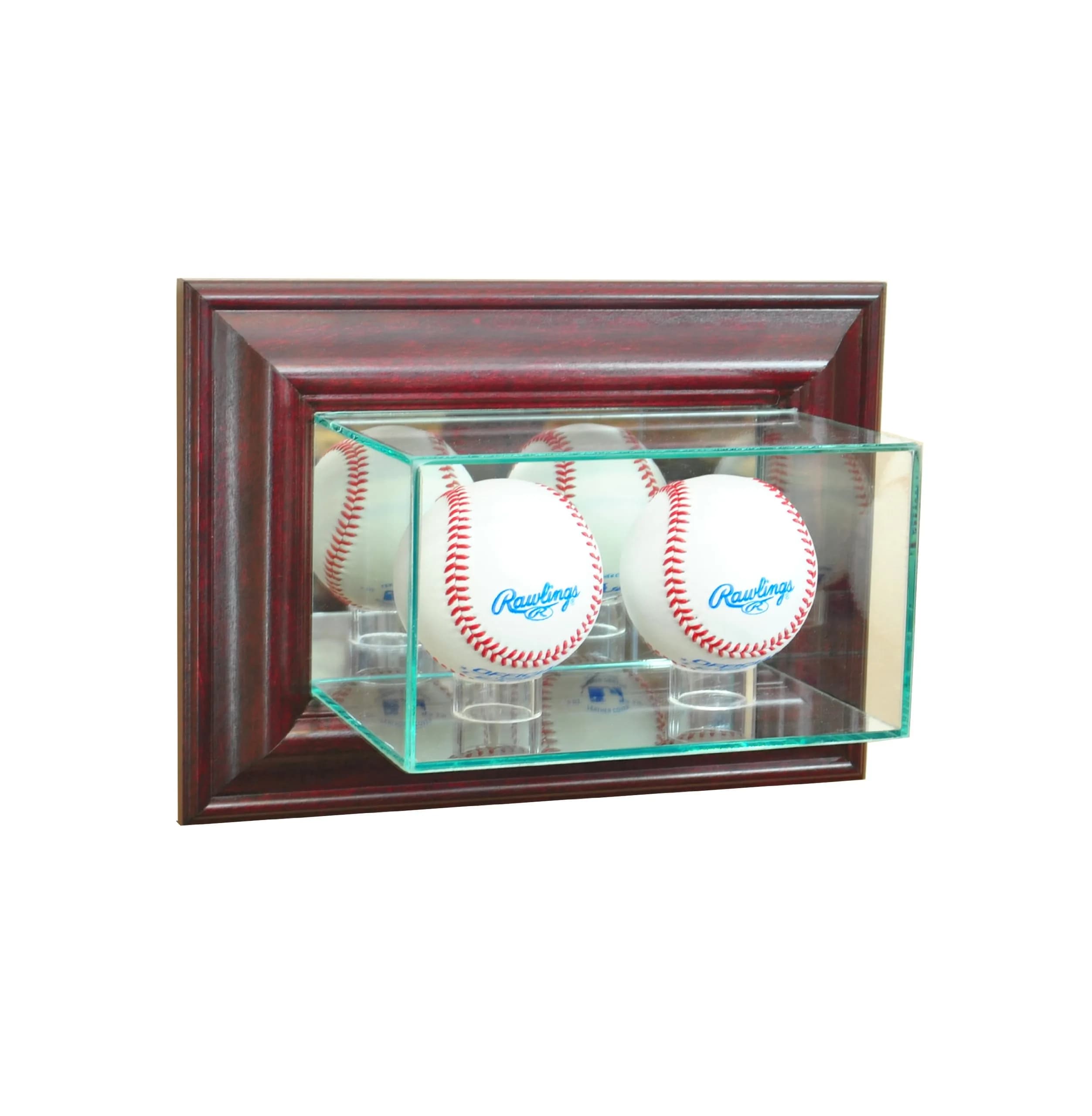 Perfect Cases MLB Wall Mounted Double Baseball Glass Display Case, Cherry | UV Protected Glass & Real Wood Molding - main product image