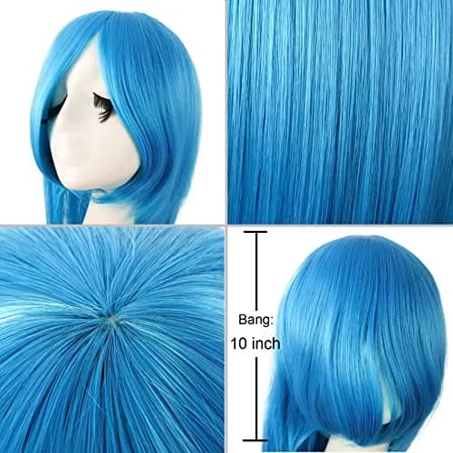 MapofBeauty 40 Inch Oblique Bangs Anime Long Straight Wig, Cyan Blue | 100cm Heat-Resistant Synthetic Hair thumbnail 5