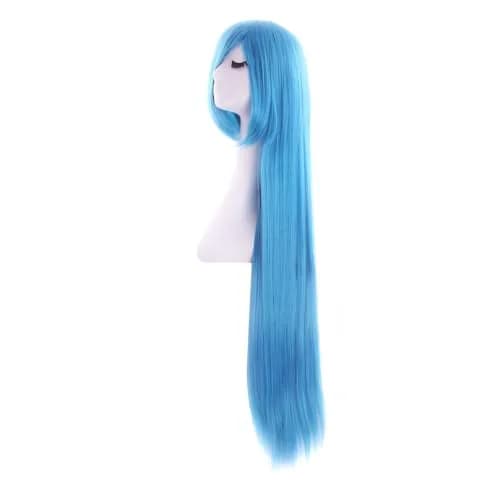MapofBeauty 40 Inch Oblique Bangs Anime Long Straight Wig, Cyan Blue | 100cm Heat-Resistant Synthetic Hair thumbnail 2