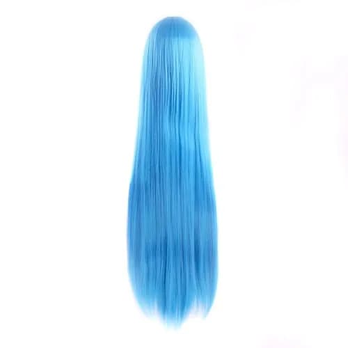 MapofBeauty 40 Inch Oblique Bangs Anime Long Straight Wig, Cyan Blue | 100cm Heat-Resistant Synthetic Hair thumbnail 3