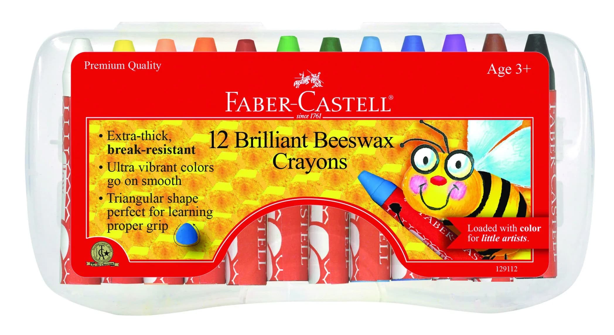 Faber-Castell Beeswax Jumbo Triangle Crayons 12 Count | Non-Toxic Art Supplies for Kids Ages 3+