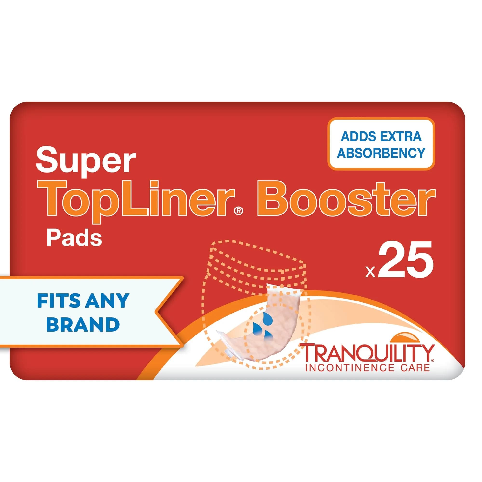 Tranquility TopLiner Booster Pads Super 15" x 4.25" (25 Count, 14.2 oz) | Flow-Through Design for Added Absorbency - main product image