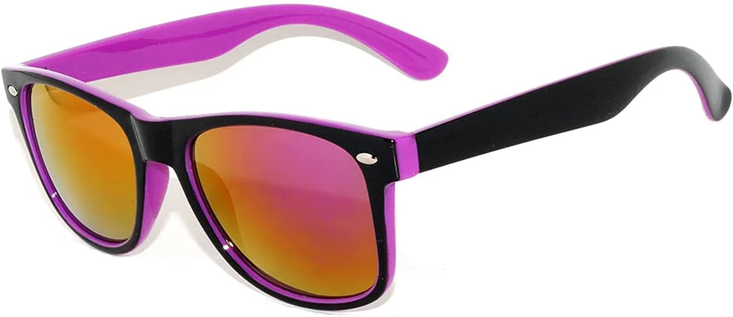 OWL 80's Stylish Retro Two Tone Party EDM Sunglasses | UV400 Protection, Unisex, Lightweight — Mirror - Purple
