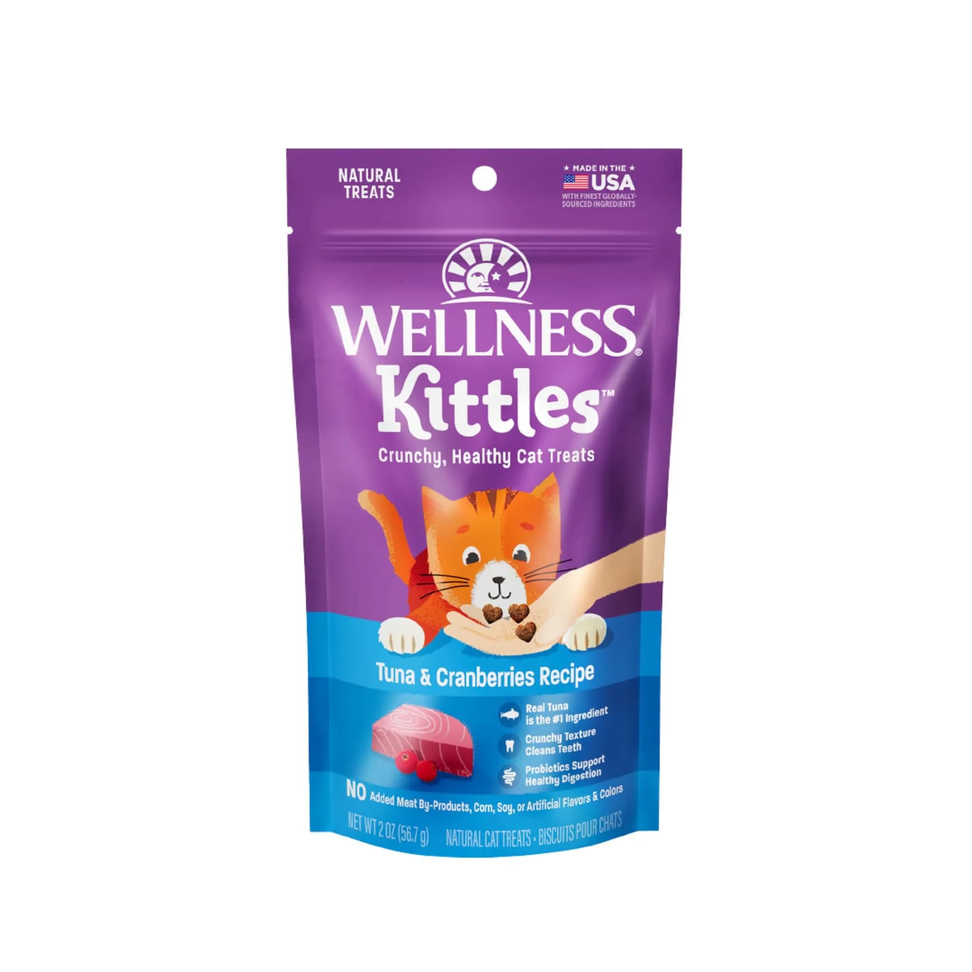 Wellness Kittles Natural Grain Free Cat Treats Salmon & Cranberries 12 oz (342 g) | Crunchy Dental Cat Treats — Tuna & Cranberry