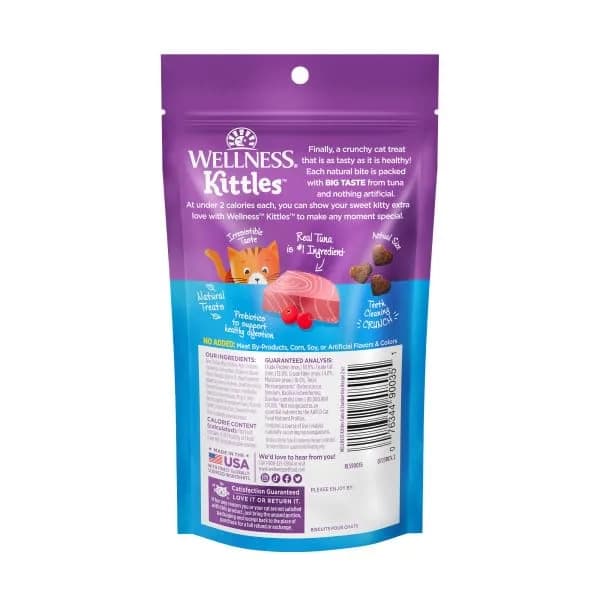 Wellness Kittles Crunchy Cat Treats, Tuna & Cranberry Flavor, 2 oz Bag | Grain-Free Dental Care for All Lifestages thumbnail 4