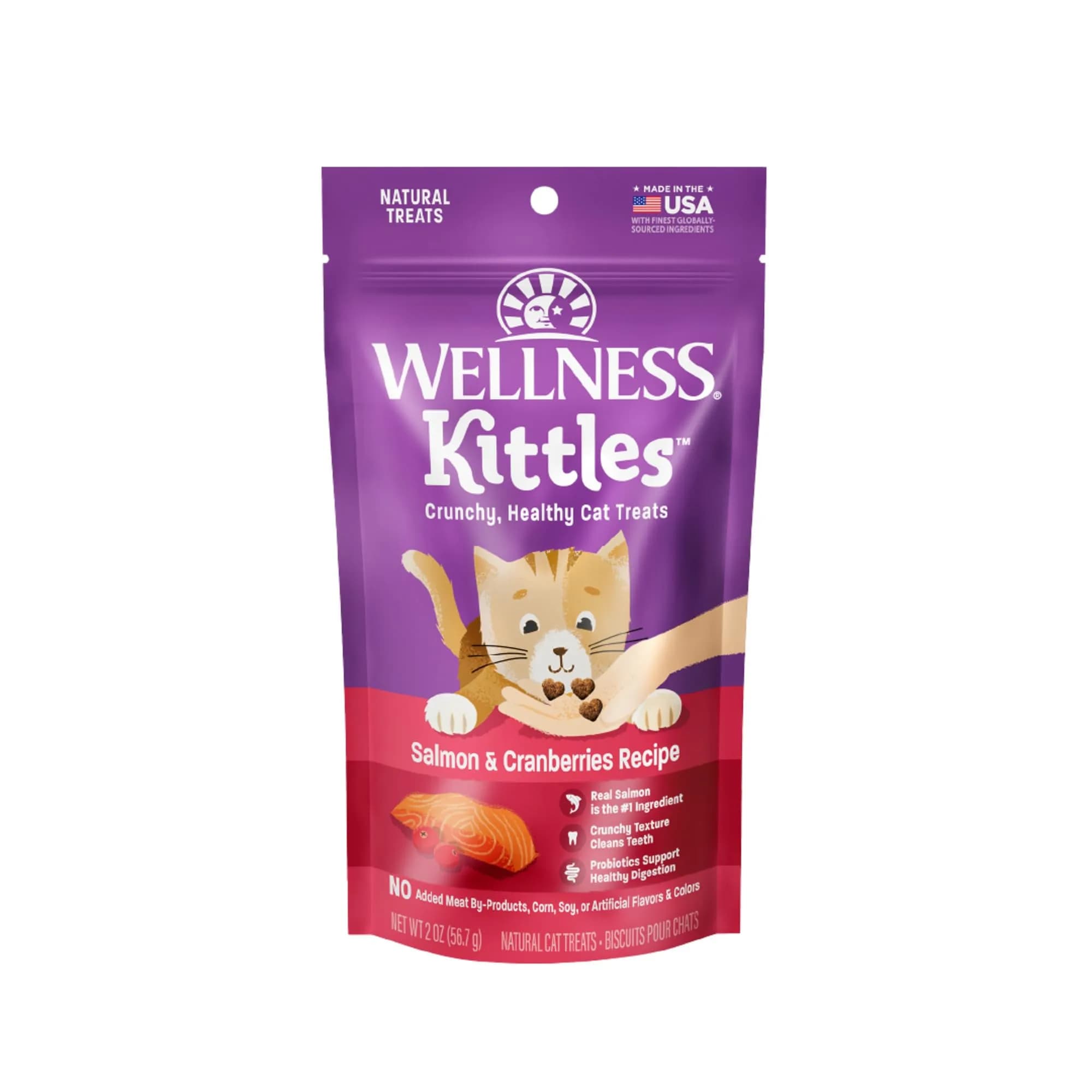Wellness Kittles Natural Grain Free Cat Treats Salmon & Cranberries 12 oz (342 g) | Crunchy Dental Cat Treats — 2 Ounce