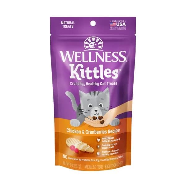 Wellness Kittles Crunchy Cat Treats, Chicken & Cranberry Flavor, 2 oz Bag | Grain-Free Dental Care for All Lifestages thumbnail 5