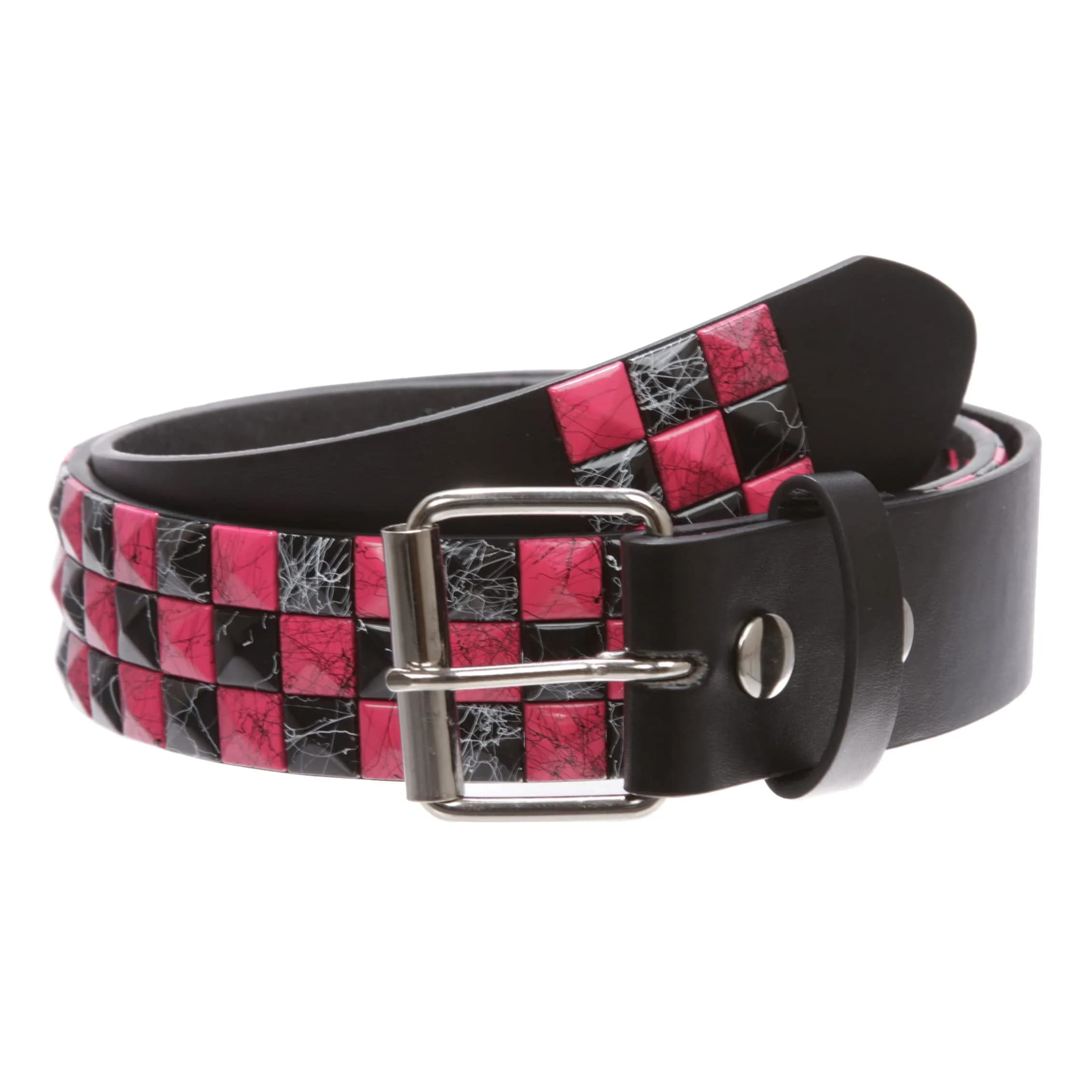 Beltiscool 1 1/2" Checkerboard Punk Rock Studded Belt, S (29-31" waist) | Pink & Black Edgy Style - main product image