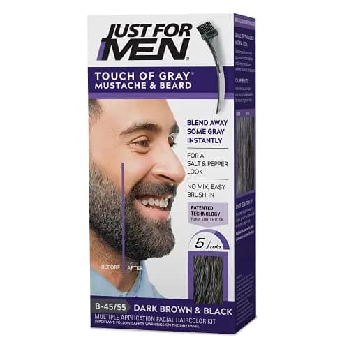 Just For Men Touch of Gray Mustache & Beard, Dark Brown & Black 25ml (0.811 Fl Oz) | Blends Gray for a Subtle Salt & Pepper Look thumbnail 1