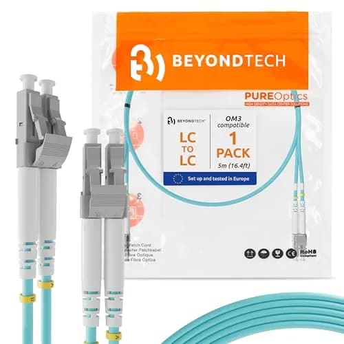 BEYONDTECH 5m (16.4ft) LC to LC Fiber Patch Cable – 10G OM3 Duplex, LSZH Jacket, Compatible with Fiber Networks thumbnail 1