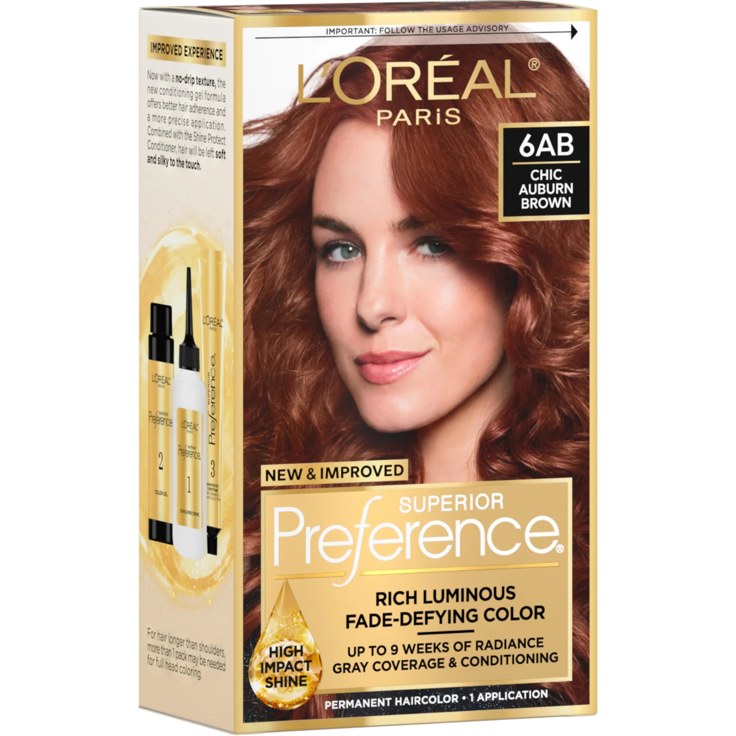 L'Oreal Paris Superior Preference Permanent Hair Color 6AB Chic Auburn Brown | Fade-Defying Radiance Up to 9 Weeks — 6AB Chic Auburn Brown