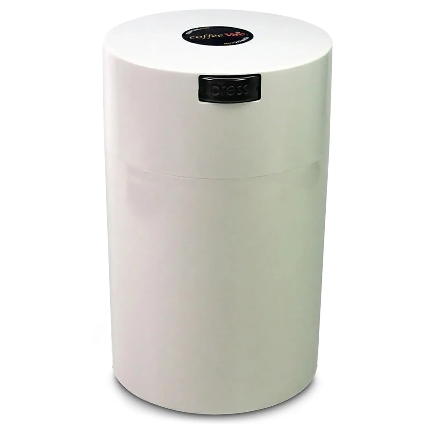 COFFEEVAC 1.85L (1lb) Airtight Vacuum Coffee Container | Keeps Coffee Fresh & Smell-Proof — White cap and body