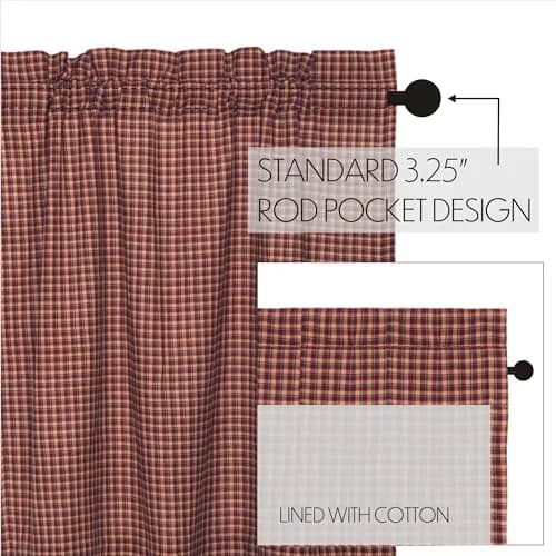 VHC Brands Patriotic Patch 36 in W x 63 in L Plaid Light Filtering Rod Pocket Window Panel Red Navy Khaki Pair thumbnail 5