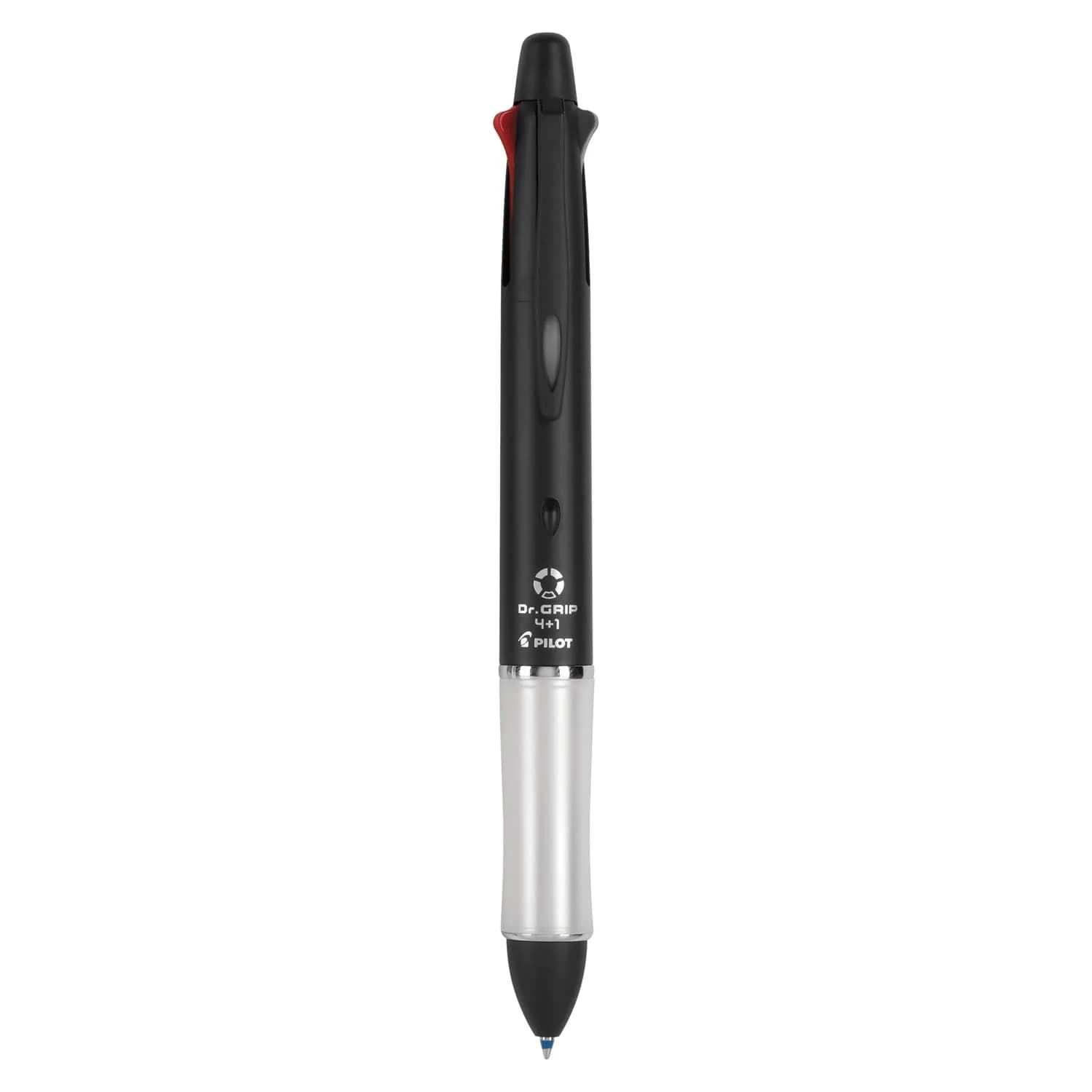 PILOT Dr. Grip 4+1 Multi-Function Ballpoint Pen + Pencil, Fine Point 0.7mm, Black Barrel, 4-Color Ink | Arthritis Foundation Commended Ergonomic Grip — Black