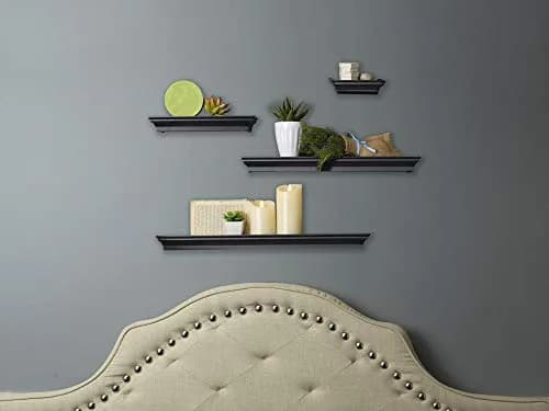 MELANNCO Floating Crown Molding Ledge Shelves Set of 4 White | Display Items Securely with Lip Edge thumbnail 7