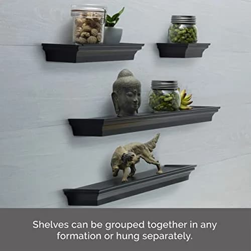 MELANNCO Floating Crown Molding Ledge Shelves Set of 4 White | Display Items Securely with Lip Edge thumbnail 3