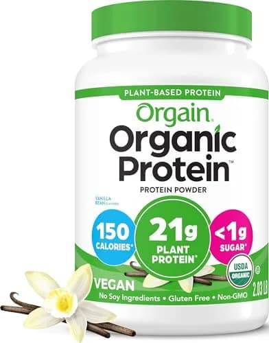 Orgain Vanilla Bean protein powder tub Plant 20 servings