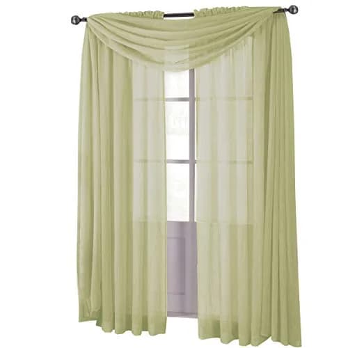 Royal Hotel Sheer Curtains – Crushed Rod Pocket Panels, 2-Pack Semi-Sheer Window Drapes, 63” Length, Green | Modern Light-Filtering Panels thumbnail 1